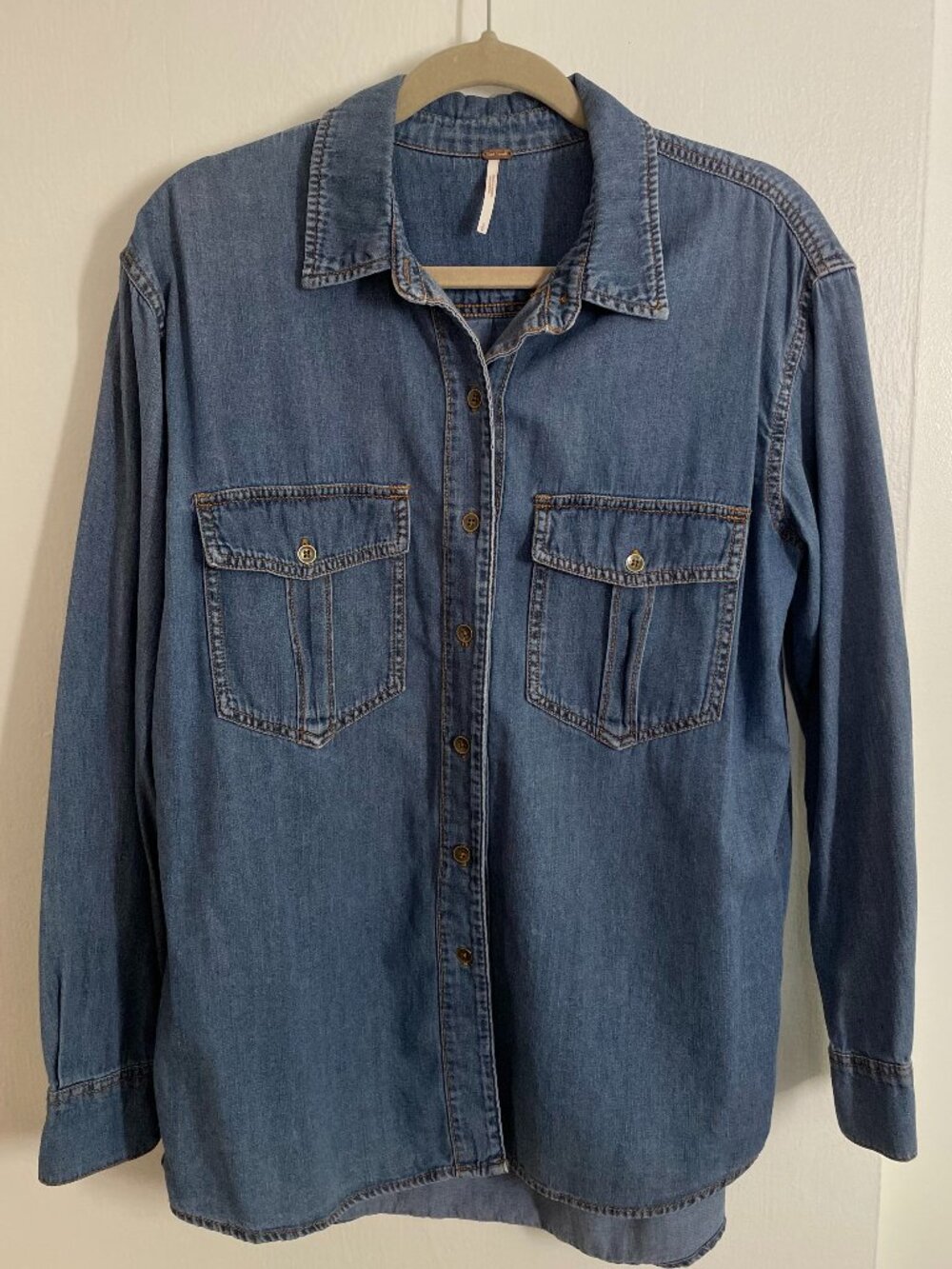 Free People Long Sleeve Denim Button Down Shirt